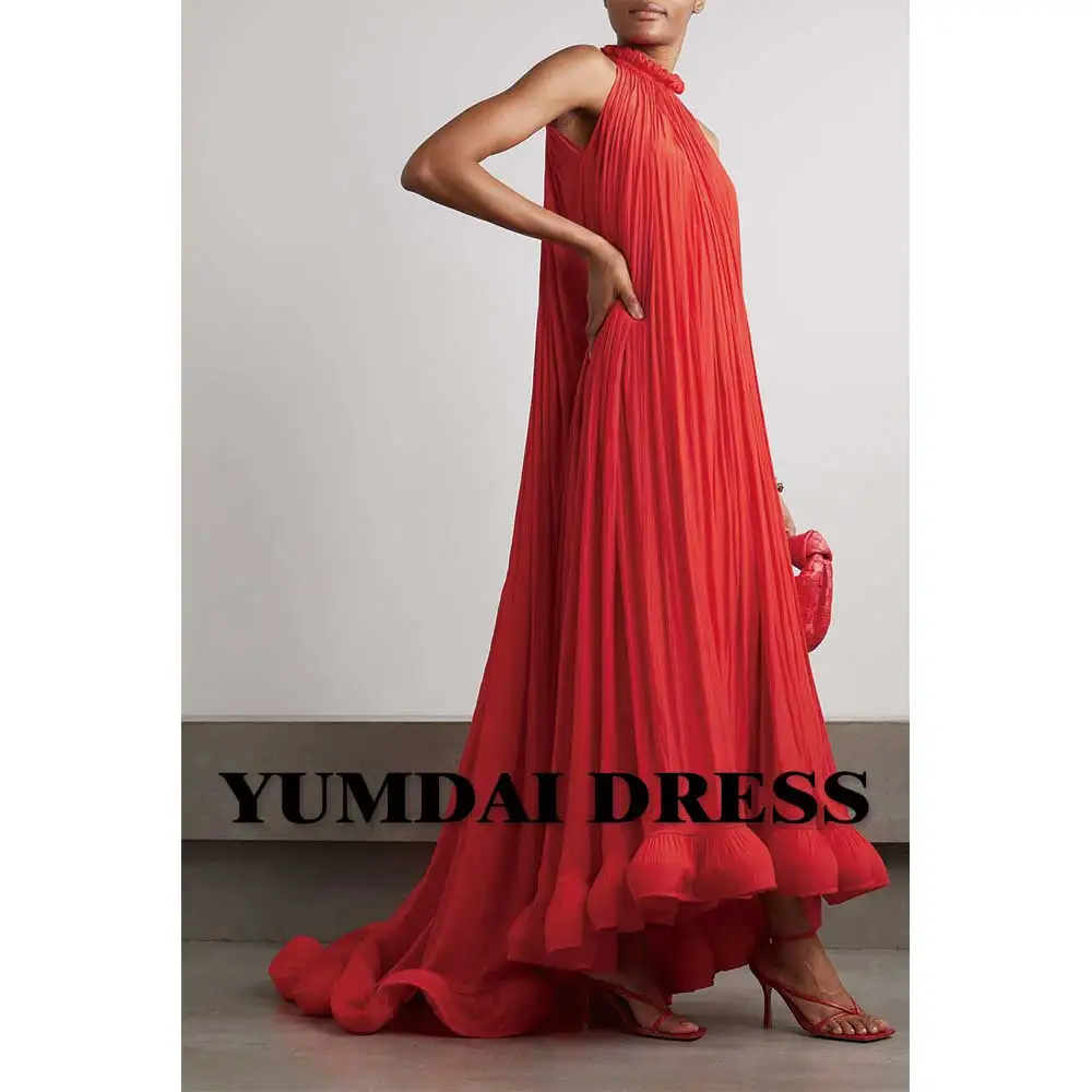 

Красное шифоновое темпераментное платье YUMDI с лямкой на шее, специальное праздничное платье для выступления на сцене, официальное вечернее платье для салона, 2023