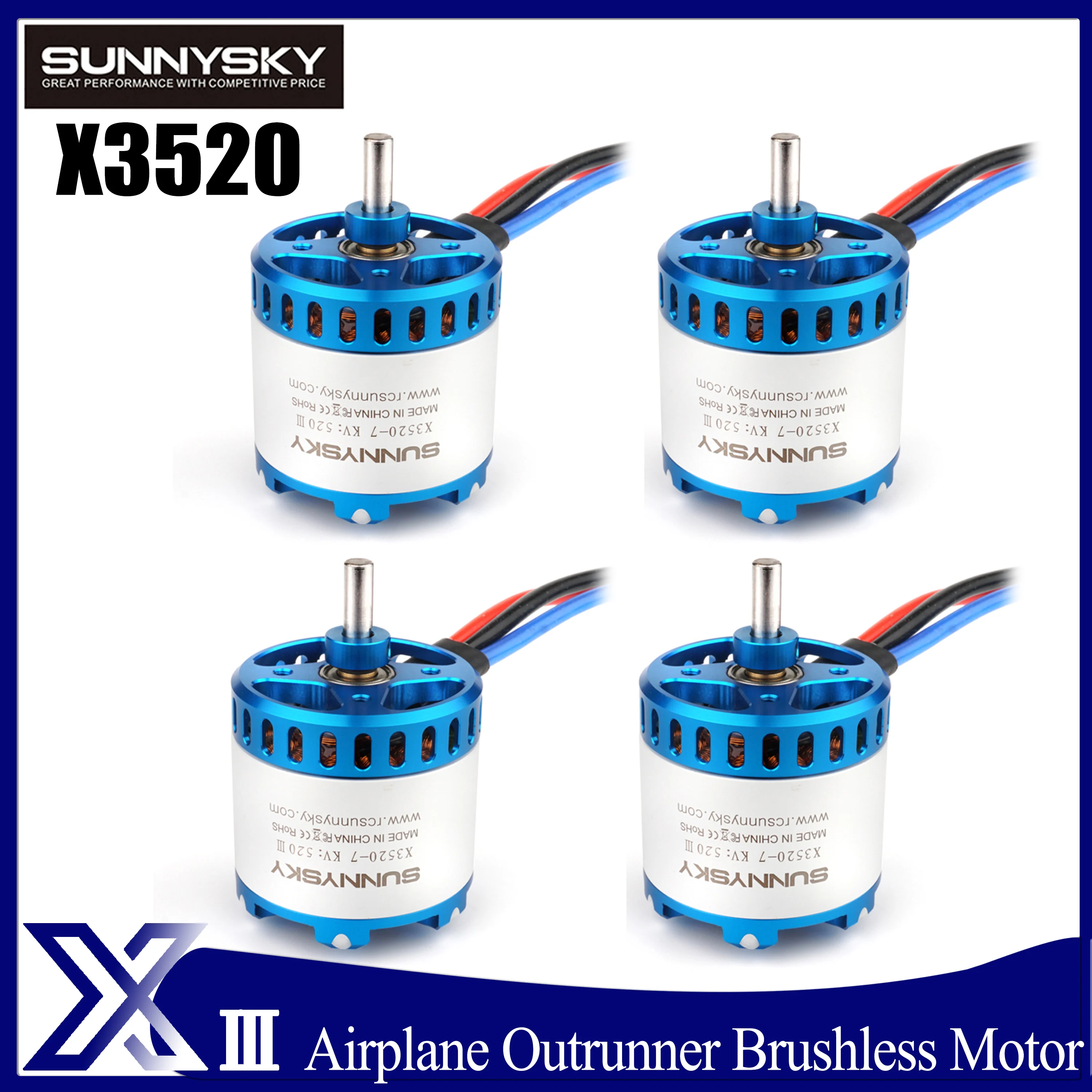 

1/2/4PCS Sunnysky X3520-Ⅲ 3520 560KV 780KV Outrunner Brushless Motor External Rotor for 50E Fixed-wing Airplane Drone Quadcopter