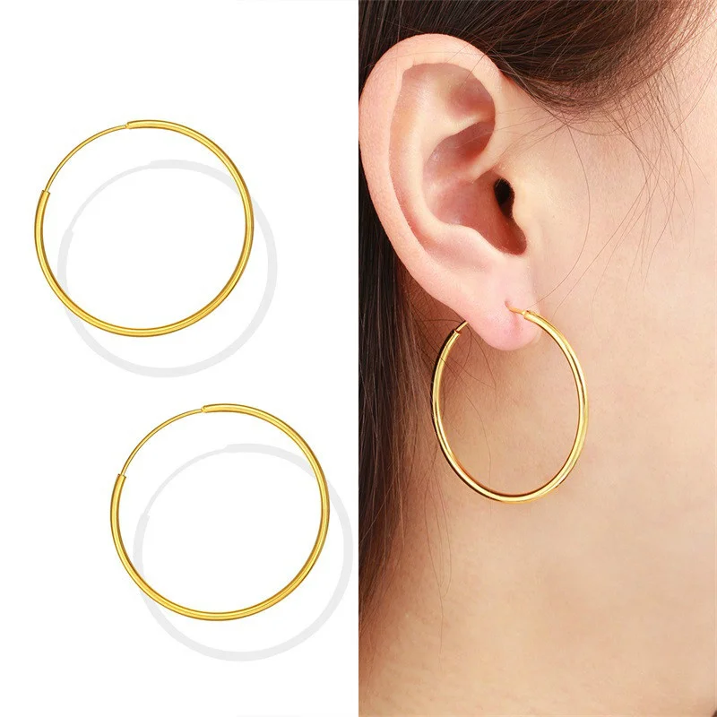 20mm-70mm Brass Gold Color Small to Big Large Circle Endless Loop Hoop Earrings For Women Girls Kids Simple Piercing Jewelry 2