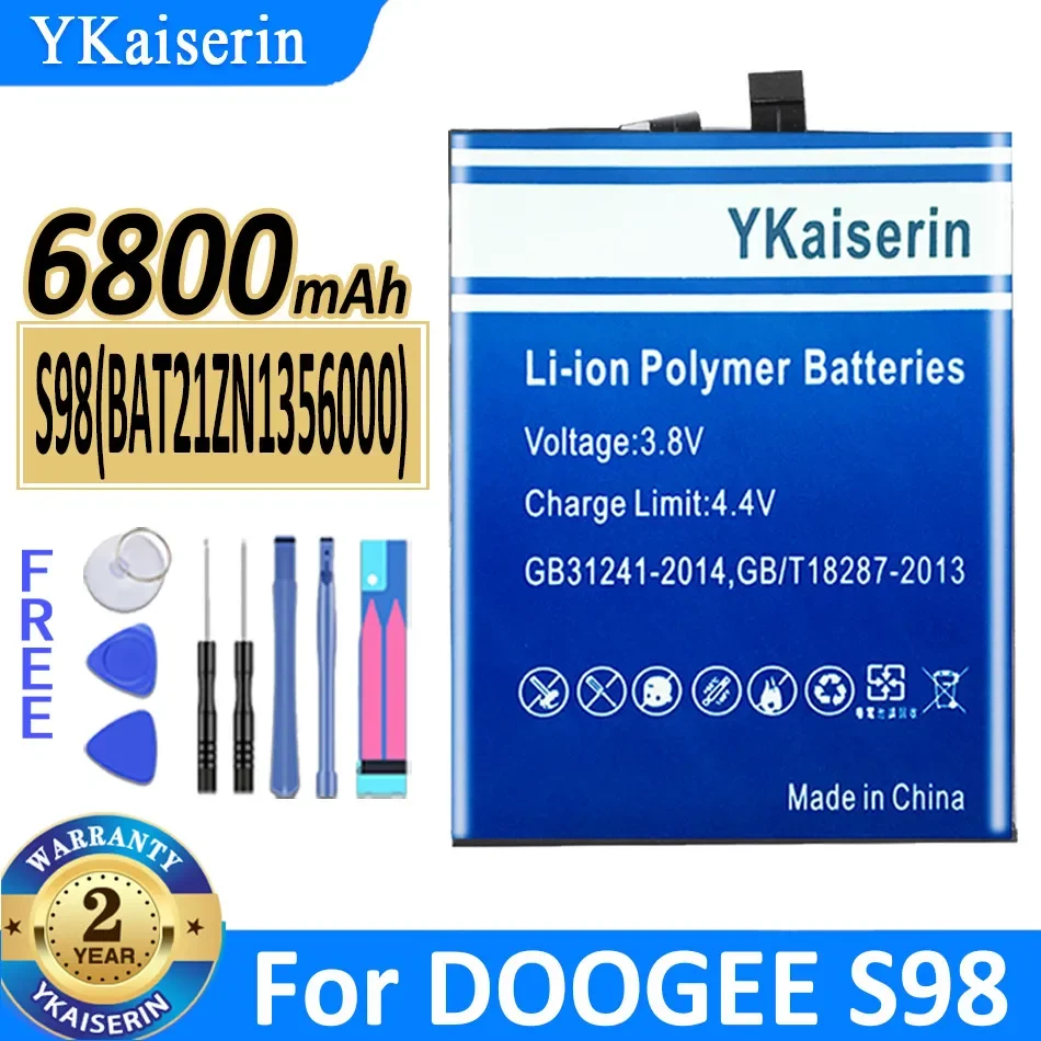 

YKaiserin S98 (BAT21ZN1356000) Battery for Doogee S98 S 98 6800mAh Mobile Phone Rechargeable Li-ion Batteries Tracking Number