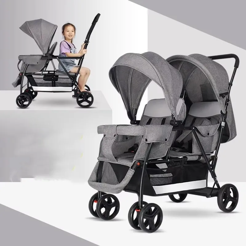 Twin baby stroller sits in the trolley before and after the stroller size treasure double car second child can sit and
