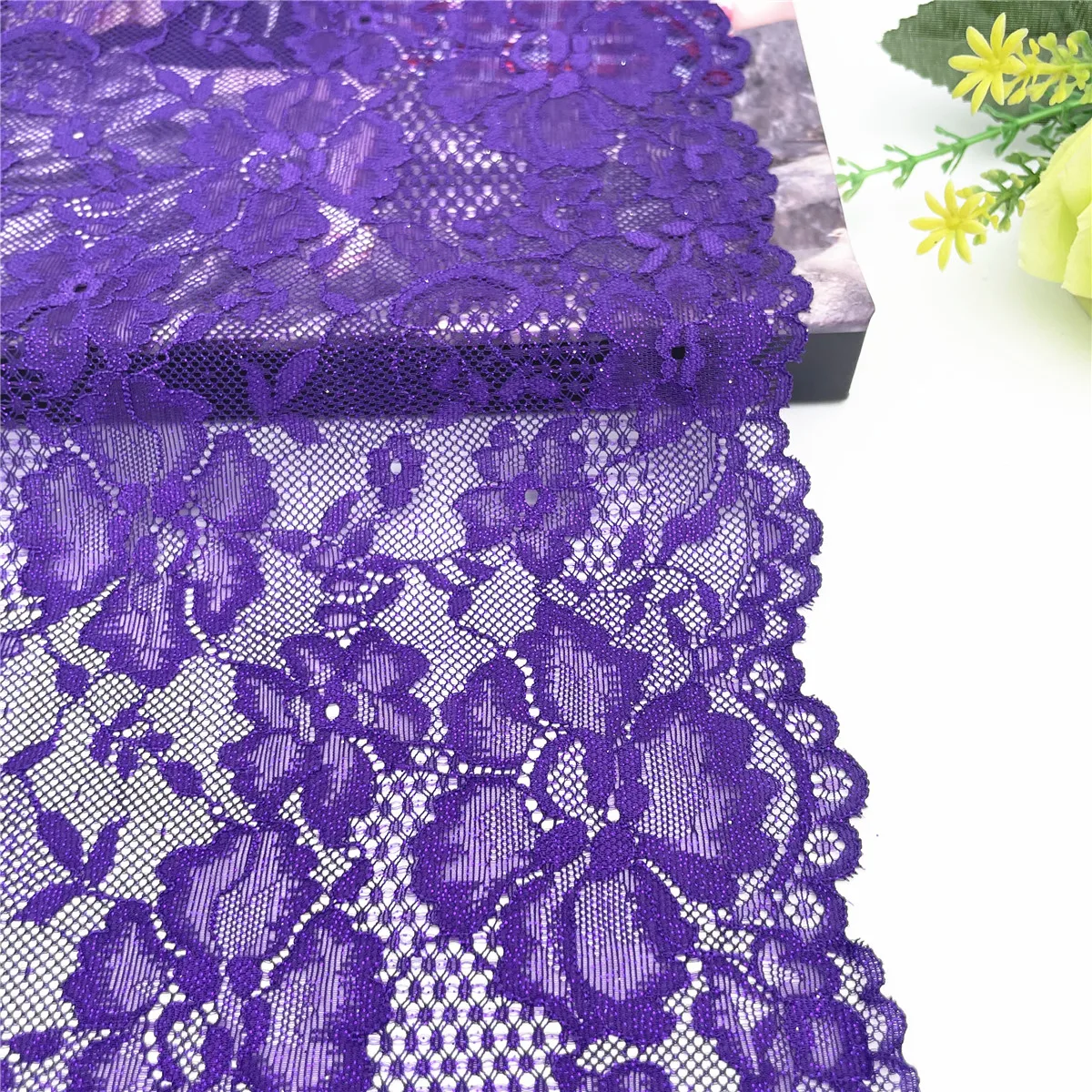 3y/lot Width 22.50cm Dark Purple Shimmer Elastic Stretch Lace Trim Skirt Hem For Clothing Accessories Lingerie Dress Sewing Lace 2