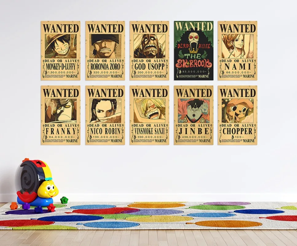 Anime One Piece Luffy 3 Billion Zoro Bounty Wanted Posters Four Emperors Kid Action Figures Vintage Wall Decoration Poster Toys
