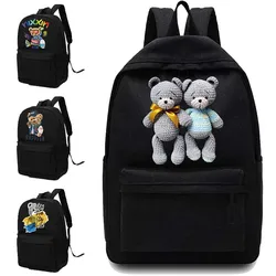 2022 Canvas Backpacks Women Shoulders School Bag Bear Pattern Printed Casual Backpack Designer Laptop Backpack Unisex Sport Bags