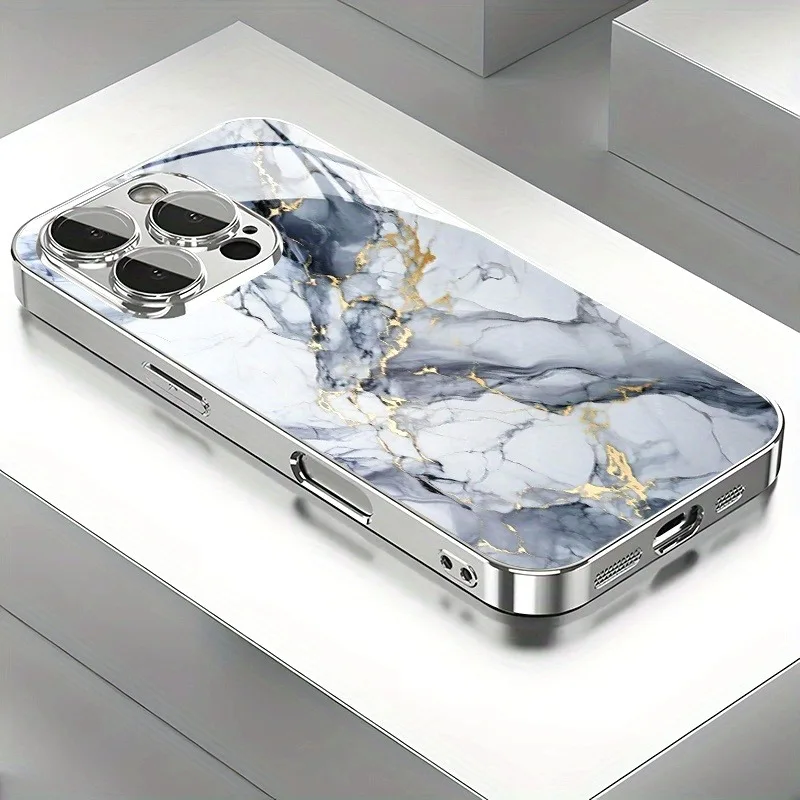 Elegant Electroplated Marble Texture Glass Phone Case