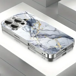 Elegant Electroplated Marble Texture Glass Phone Case - iPhone 15 Plus (1)