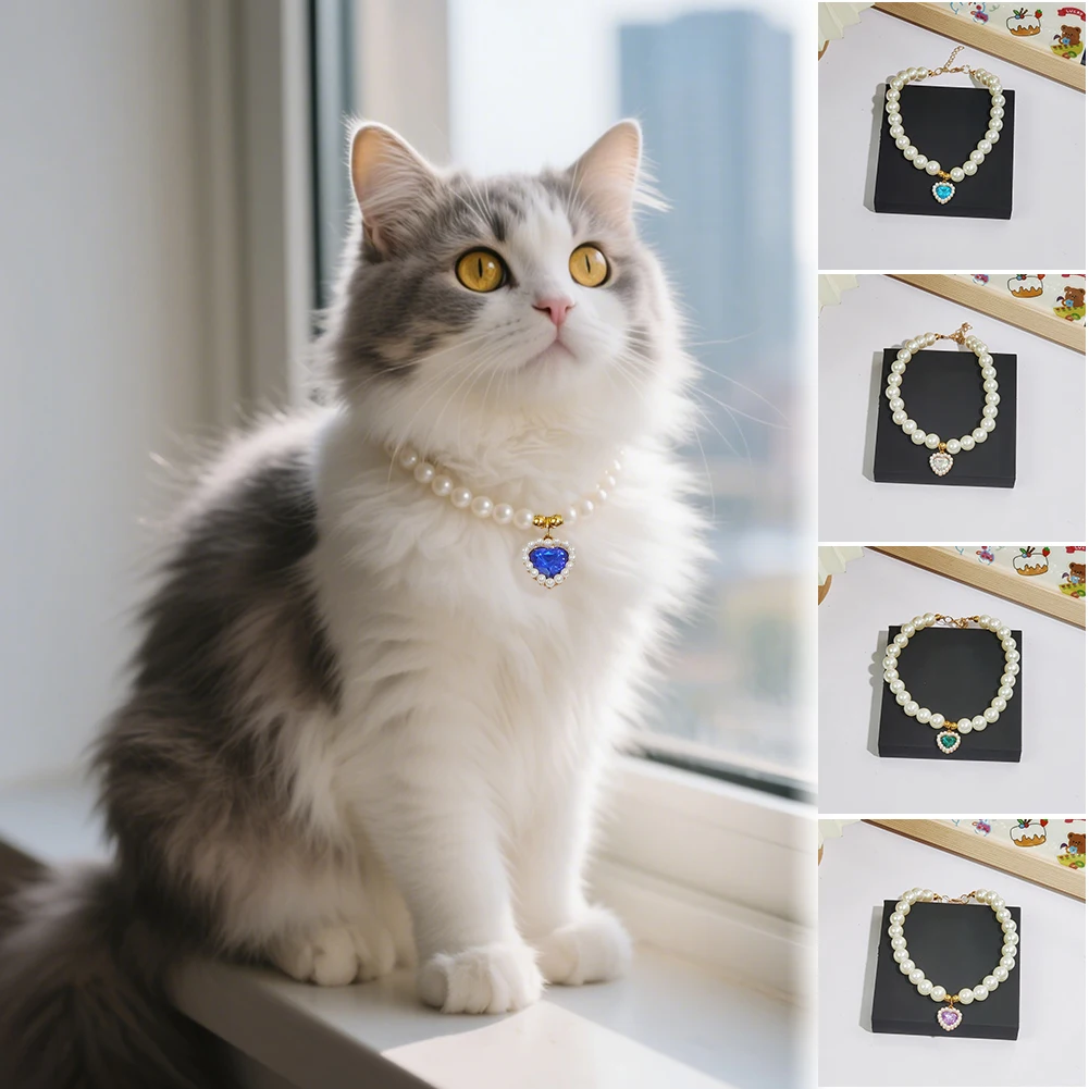 2025 Ellipse Heart Shape Diamond Inlaid Pet Cat Collar Pets Shiny Crystal Collars Accessories for Kitten Dog Collar Cat Necklace