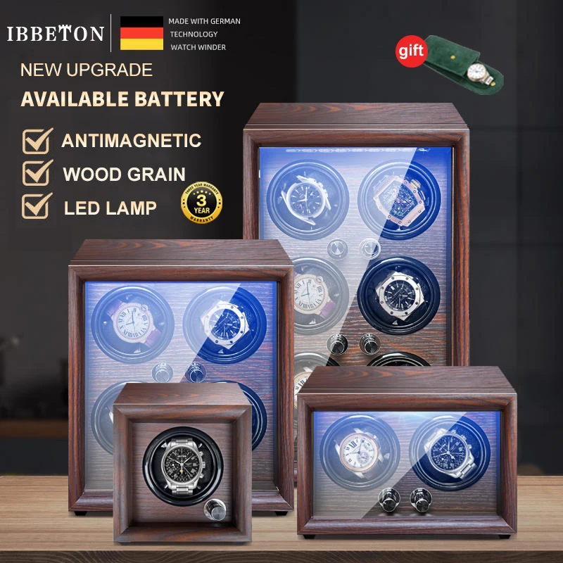Bbeton Brand Mechanical Automatic Watch Winder Luxury Wood Watch Box With Led Light And Lid