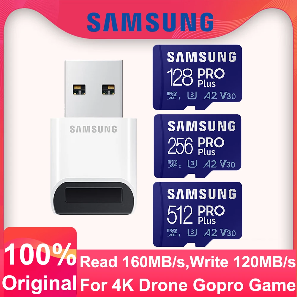 Carte mémoire Samsung Pro Plus avec lecteur USB 3.0, 512 Go, 256 Go, 128  Go, V30, haute vitesse, classe 10, carte TF, A2, UHS-I U3Micro, carte SD -  AliExpress