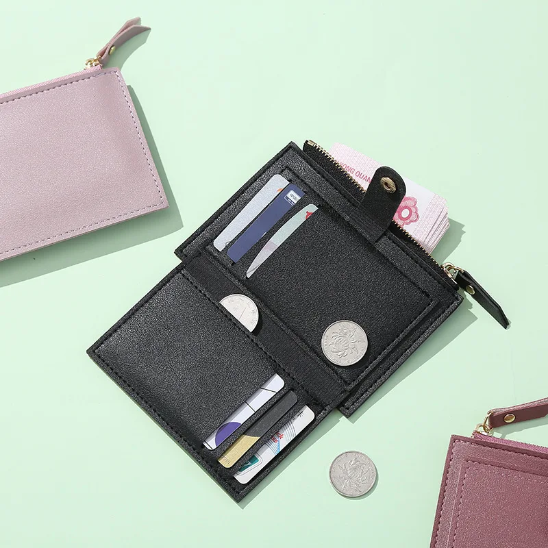 Fashion Women's Money Clip Wallet Zipper Pocket Pu Leather Purse Female Card Coin Holder Small Credit Cards Short Wallets