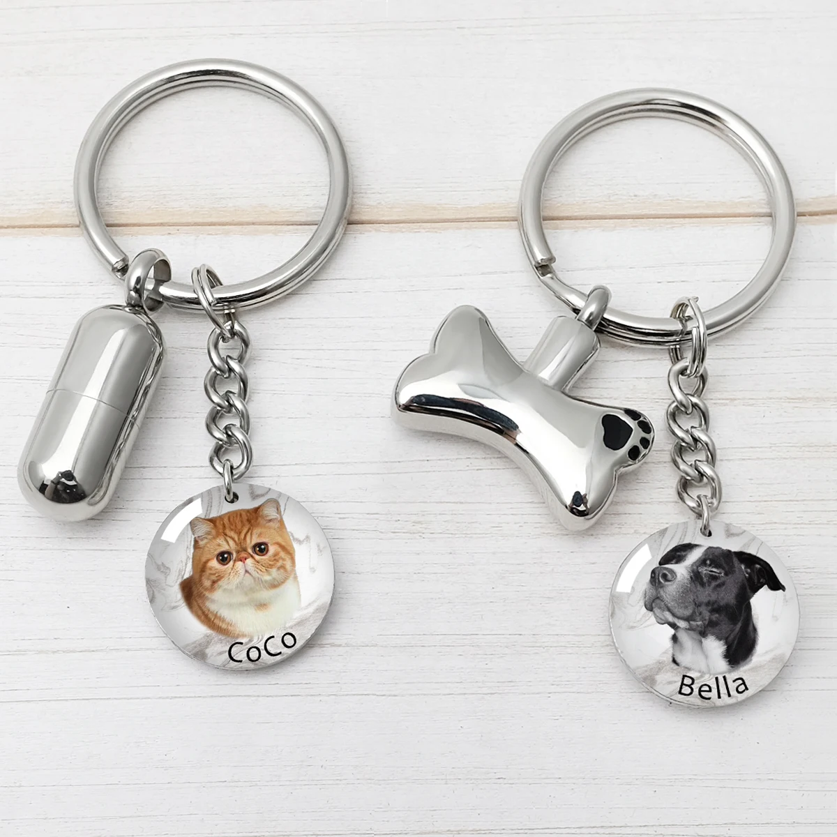 Pet Memorial Keychain with Cremation Urn Pet Photo Keychain Pet