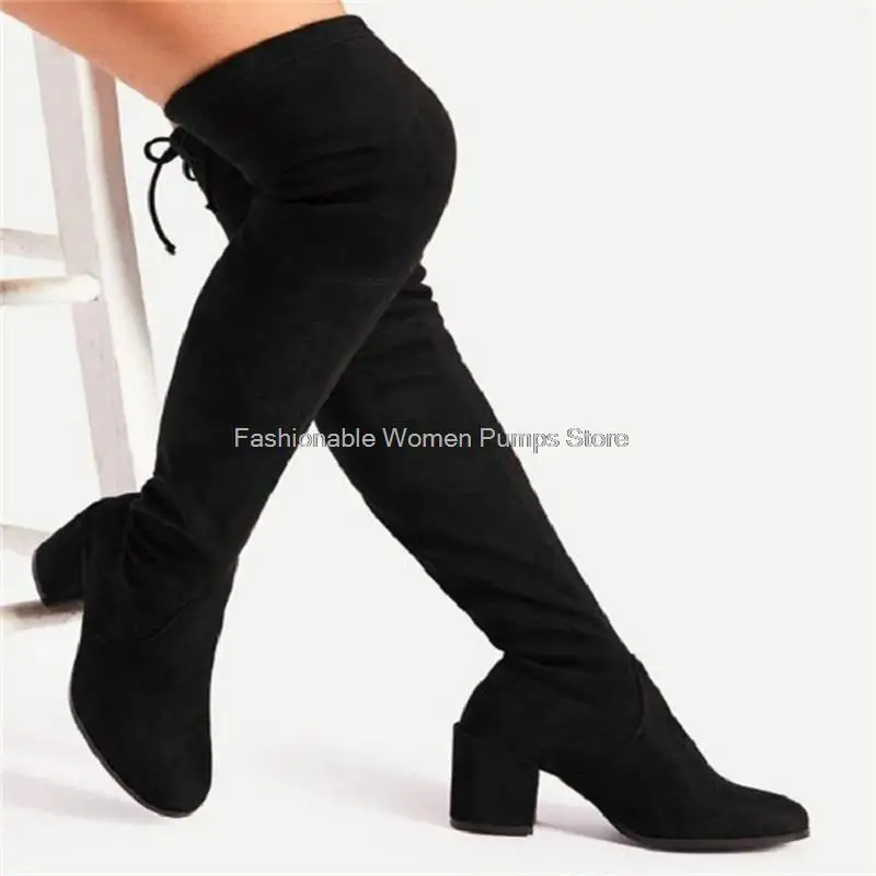 Sexy Women Over The Knee Boots Block High Heels Women's Long Boots Plus Size 43 Stretch Autumn Shoes Female Thigh High New
