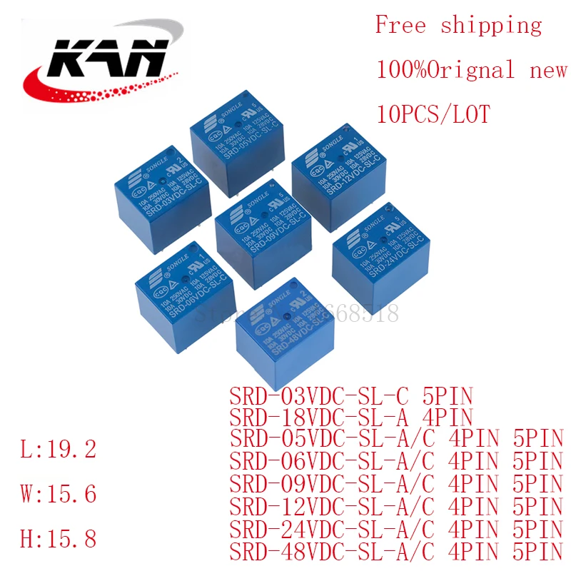 

Free shipping 10pcs relay SRD-05VDC-SL-A SRD-12VDC-SL-A SRD-24VDC-SL-A -C 5VDC 12VDC 24VDC 10A 250VAC 4PIN/5PIN Original New