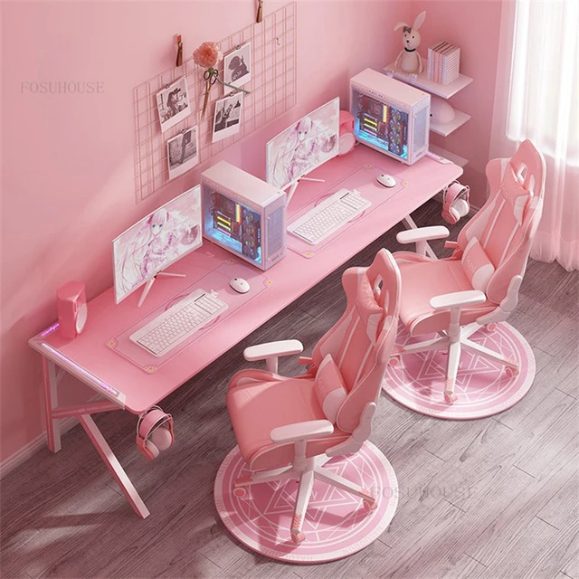 Mesa de juegos doble rosa para chica, escritorio de ordenador para el  hogar, dormitorio, escritorio de escritura, café Internet, juego de mesa de  ordenador y silla - AliExpress