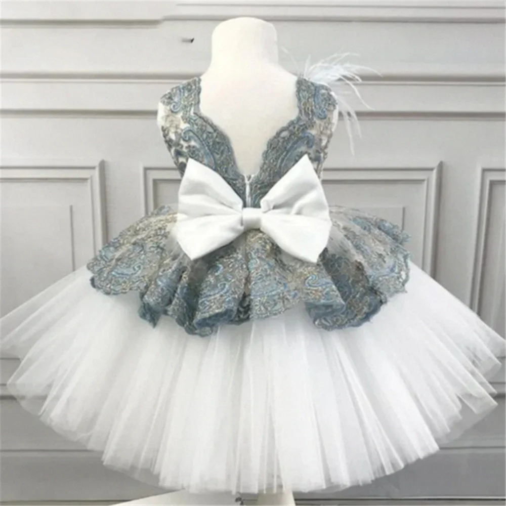 

Flower Girl Dresses Champagne Lace O-Neck Long Beach Wedding Party Dress Beaded Belt Bow A-Line First Communion Gowns Kids Gift