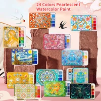 Metallic Pearlescent 20/24 Colors Solid Watercolor Paint Set with Portable Box Glitter Watercolor Pigments for Painting Writing 1
