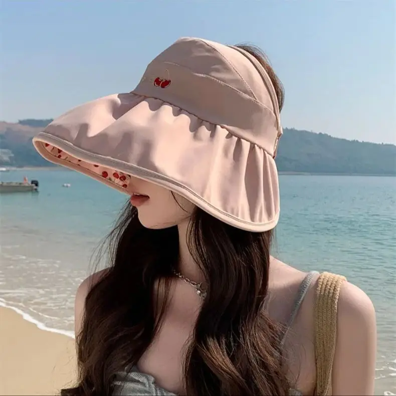 Double-sided Wear Large Rim Hollow Top Hat Women's Summer Cycling UPF50+ Shade Sunscreen Hat Hundred Sun