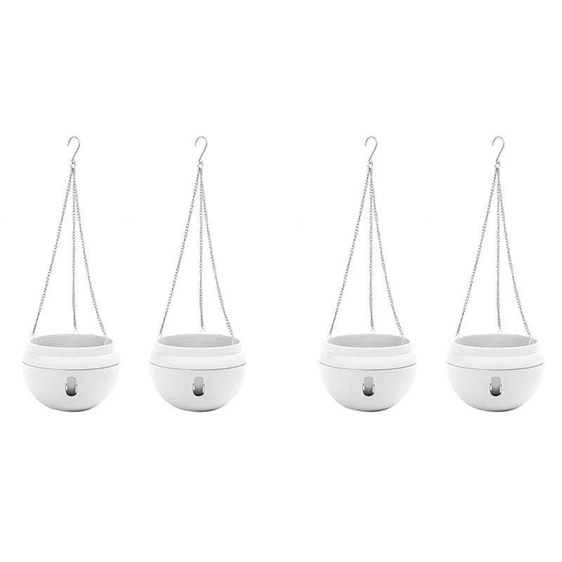 

4Pcs Plastic Hanging Planter Self Watering Basket With Hooks, Hanging Flower Pot With Detachable Base White