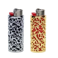 Metal Lighter Sleeve Cover Holder for BIC J6 Unique Gift for Smokers with Retro Hollow Out Design 1
