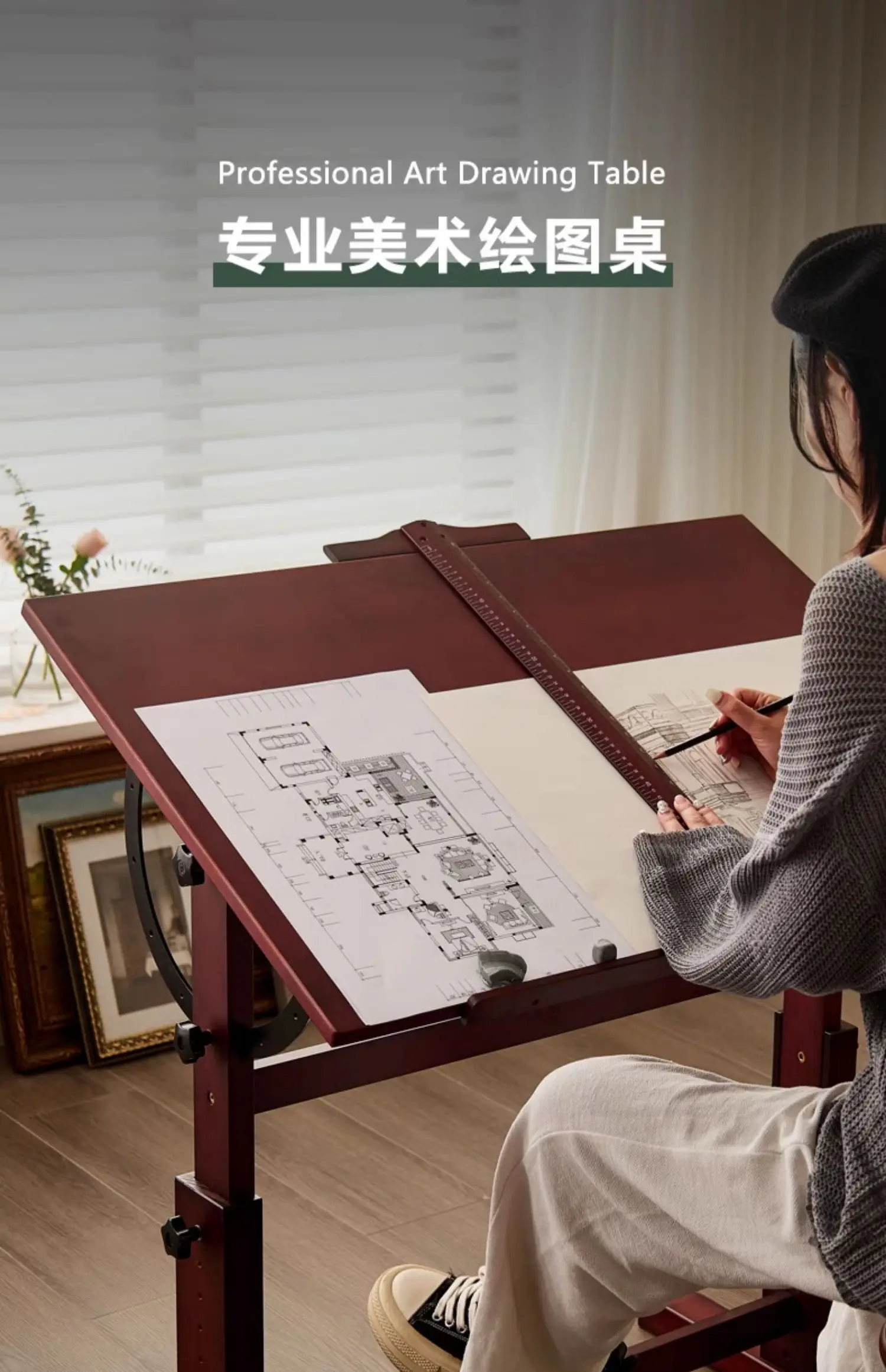 Dedicated Painting Solid Wood Drawing Table Adjustable for Architectural Designers Workbench Studio Office Desks 이동식 책상 사무실