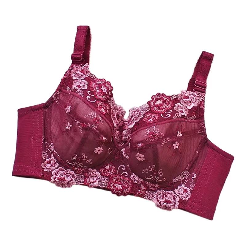 Plus Size Bras For Women Lace Embroidery Minimizr Bra Wire Free Sexy Underwear Large 75 80 85 90 95 100 105 110 C D E F G H Cup