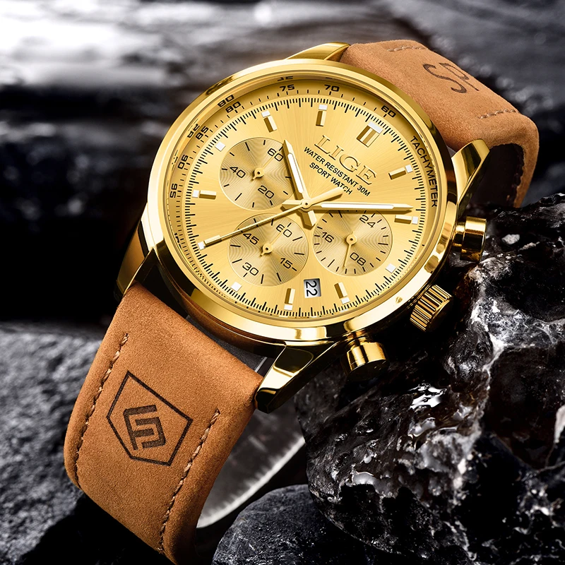 LIGE Top Brand Luxury Mens Watches Fashion Military Sport Men's Quartz Wristwatches Casual Leather Waterproof Watch Reloj Hombre
