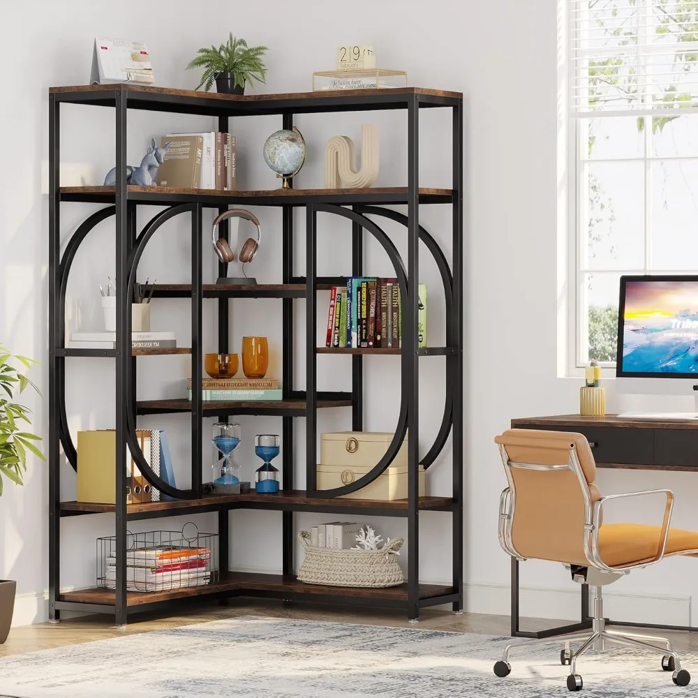 7-Shelf Corner Bookshelf, Large Modern Corner Bookcase, Tall L-Shaped Corner Shelf Stand Display Rack with Storage 5