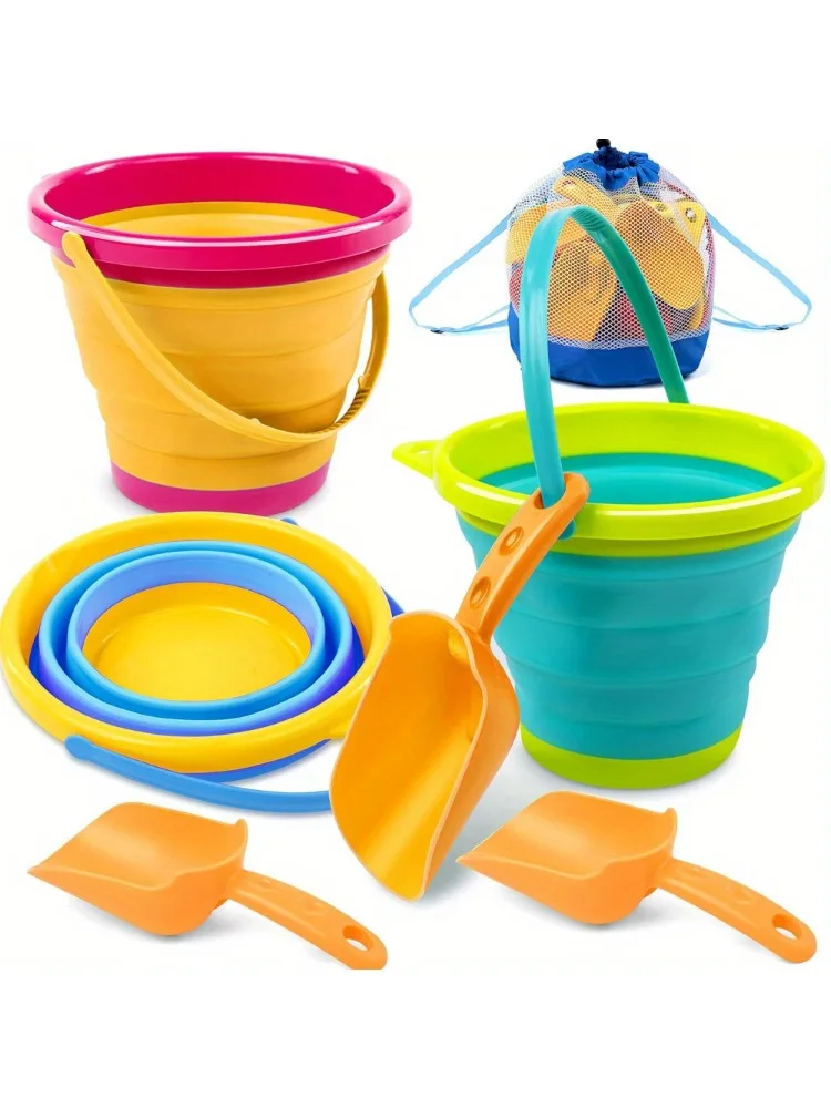 JOYFY 3 Packs Foldable Pail Bucket With Shovels Mesh Ba Collapsible Buckets Purpose For Campin Gear Beach Party_voghion.com