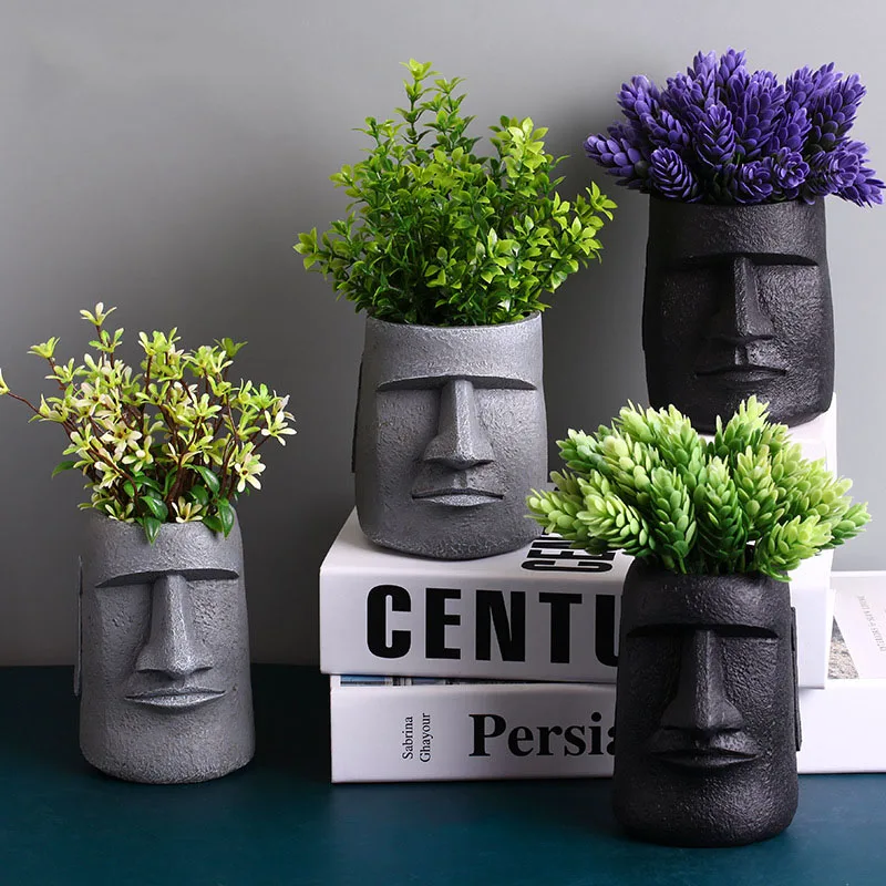 

Art Portrait Flower Pot Vase Sculpture Resin Human Face Family Flower Pot Handmade Garden Storage Flower Arrangement Home Decors