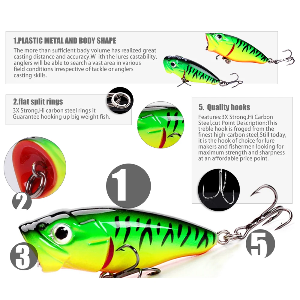 Fishing Lures Hard Popper Bait Artificial Poper Topwater Bass Trout Pike  Fishing Crankbait Crank Wobbler Fishing Accessories