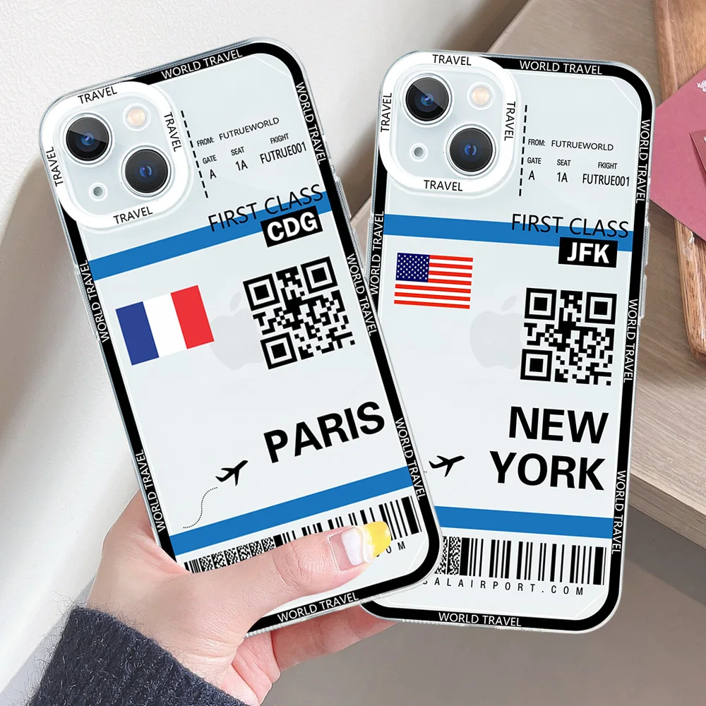 World Air Ticket City Travel New York Paris Label Custodia Per Telefono Per Iphone 15 14 13 12 11 Pro Max Mini Se2020 Xs X Xr 8 Plus Cover