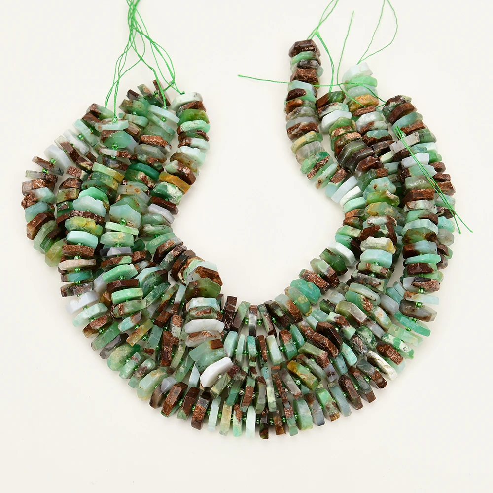 APDGG Natural Green Chrysoprase Slice Faceted Wheel Disc Rondelle Raw Organic Cut 16