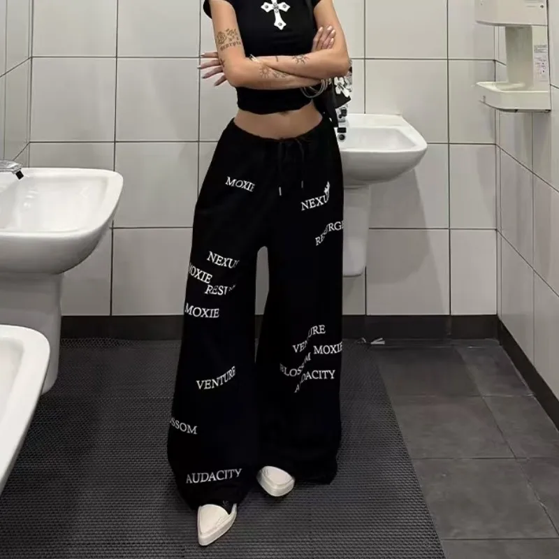 Vintage Brief Drucken Europäer Amerikanischen frauen Hosen Hip-hop Hohe Taille Straße Trendy Hosen Herbst Winter Mode Neue Hosen – Detail 2