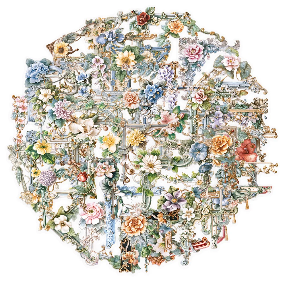 50개 창의적인 꽃 사진 프레임 장식 PET 그래피티 스티커 여행가방 스피커 스..