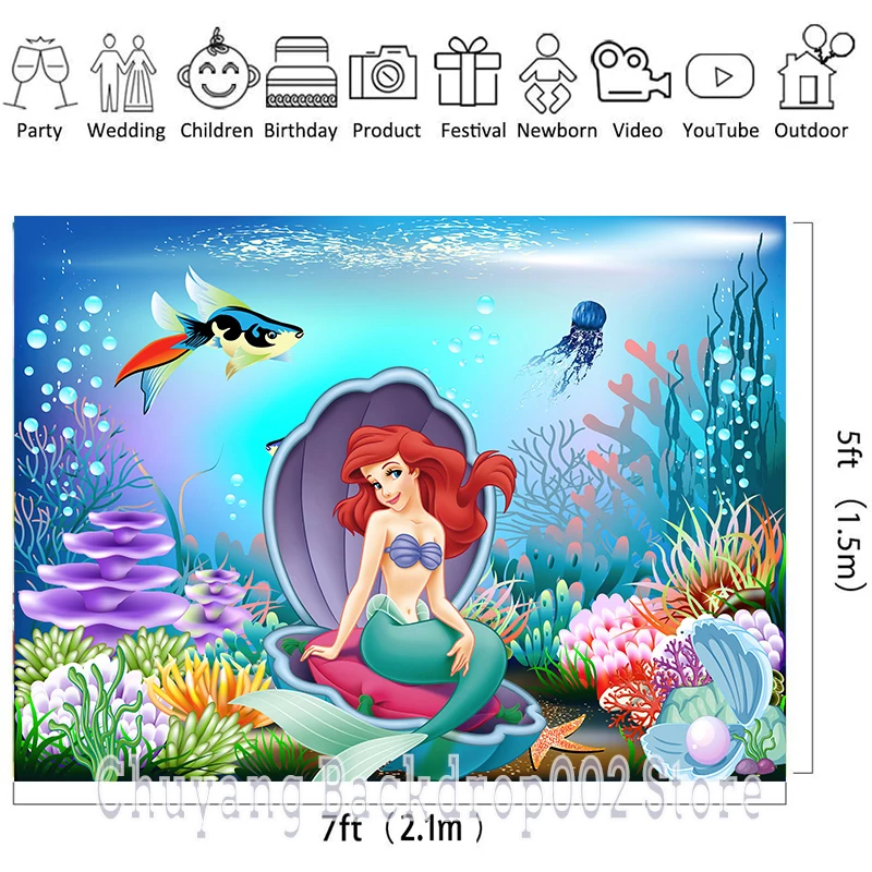 Disney-telón de fondo de La Sirenita Ariel para fiesta de cumpleaños de  niñas, pancarta blanca como la nieve, Castillo de boda, burbuja submarina -  AliExpress