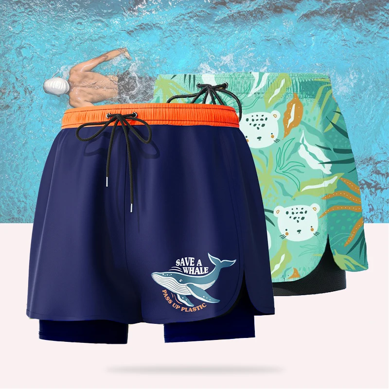 (XL-5XL)Quick Dry Double Layer Children Boys Swiming Surfing Diving Scuba Snorkeling Water Sport Beach Shorts Teens beach shorts