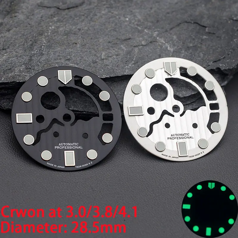 Quadrante Dell'Orologio Scavato Da 28.5Mm C3 Verde Luminoso Fit Seiko Nh36 7 S26 7002 Movimento Skx007 Skx009 Cassa Dell'Orologio In Scatola Di Tonno 