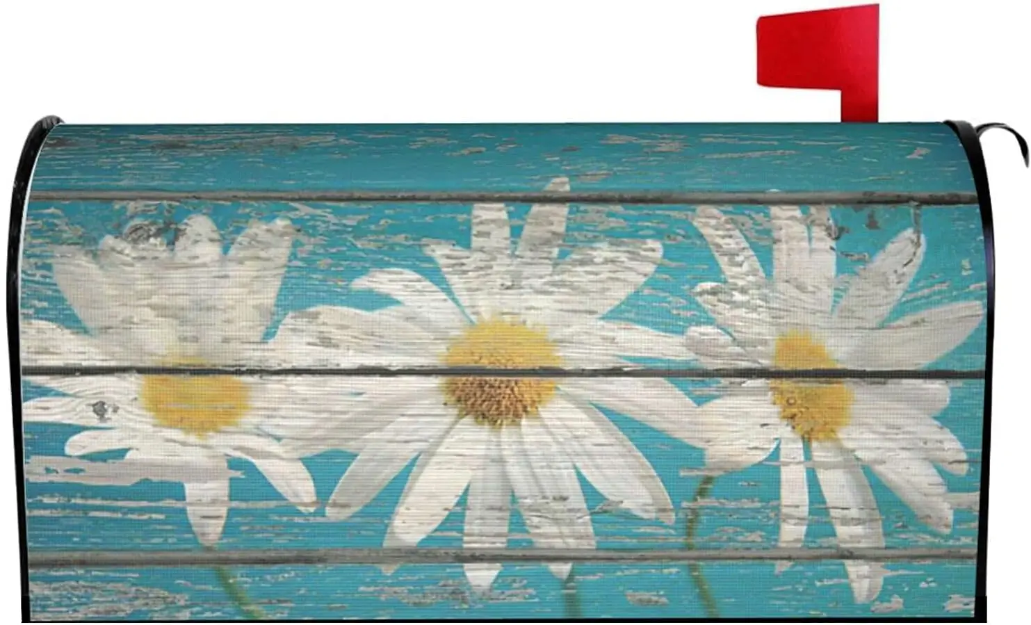 Rustic Spring Daisy Mailbox Covers Magnetic Standard Size 21x18 Inch Teal Old Wood Board Mailbox Decals Wrap Post Letter