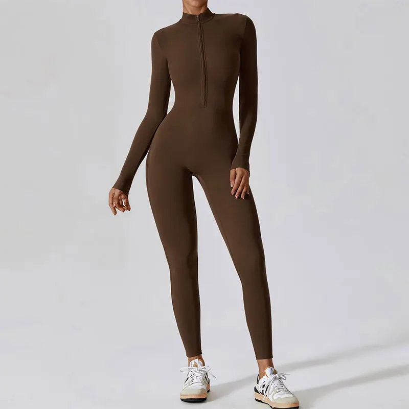 Women Jumpsuits One-Piece Suit Zipper Long Sleeved Yoga Set Gym Push Up Workout Clothes Fitness Bodysuit Tight fitting Tracksuit yoga set sports set gym workout set sportswear set fitness set fitness jumpsuit fitness one piece wear