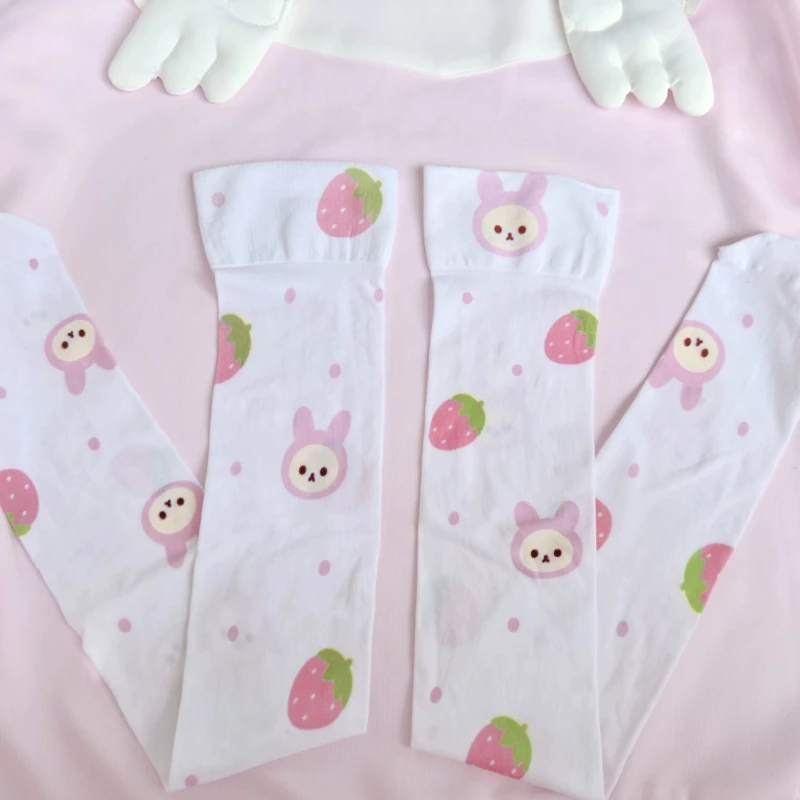 Japanese Pink Cartoon Printing Kawaii Cute Sock Women Y2k Aesthetic Long Leg Socks 2025 Summer Harajuku Grunge Knee Length