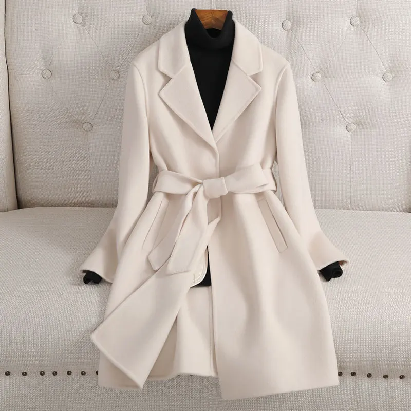 Double-Sided Cashmere  Women's Mid-Length 2023 Autumn and Winter New Slim-Fit Fashion High-End Woolen Coat Small