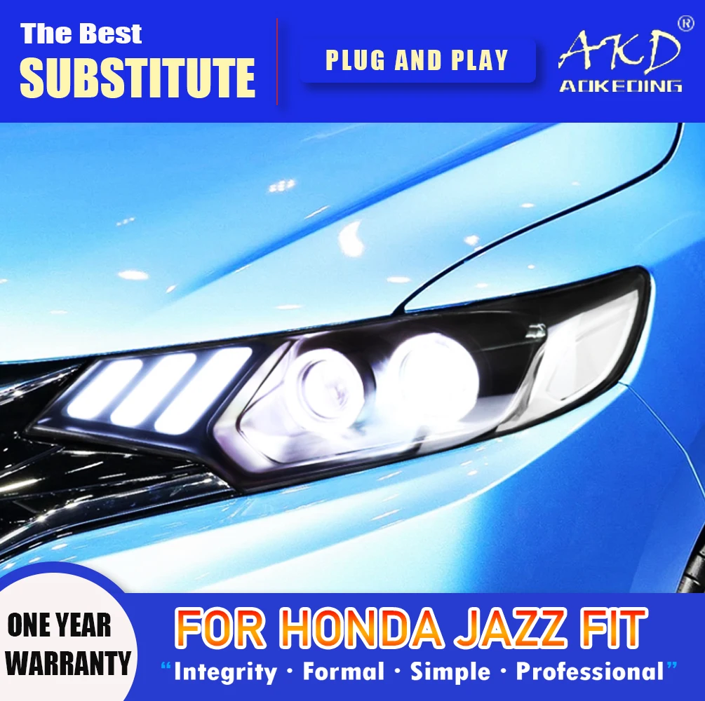 

Фара AKD для Honda Jazz, фара головного света 2014-2019, фары подходят для DRL, сигнал поворота, фара дальнего света, объектив проектора Angel Eye