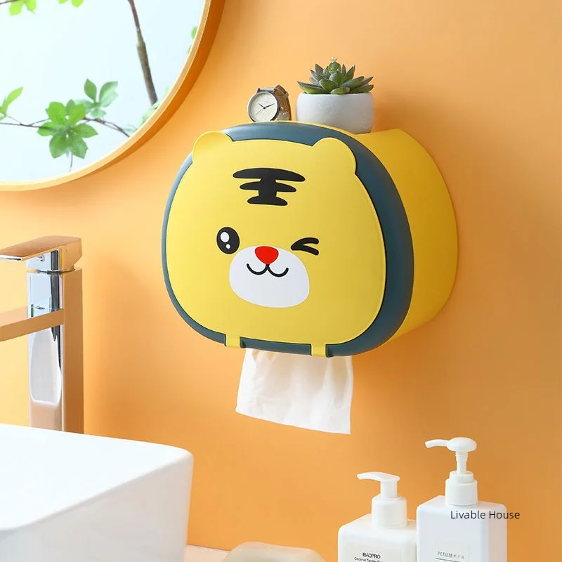 Cartoon facial towel storage box Wall hanging tissue storage box Non punching roll paper tissue paper towel holder paper towel holder toilet paper holder