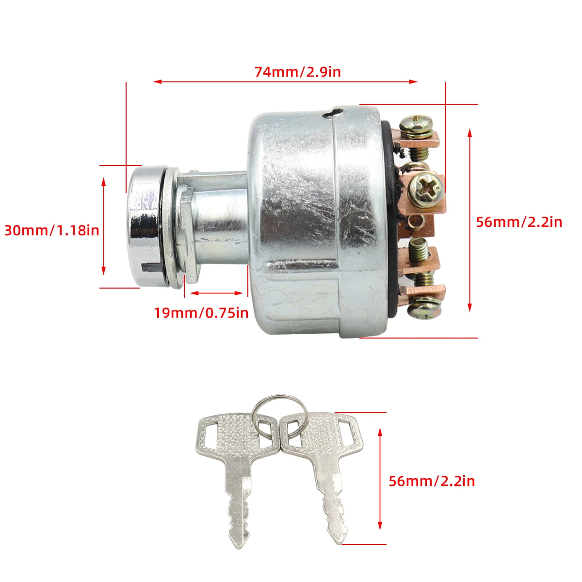 Ignition Starter Key Switch with 4 Position 6 Terminal 2 Keys Replacement for 20Y-06-24680,22B-06-11910,Komatsu PC200-7,PC120-6