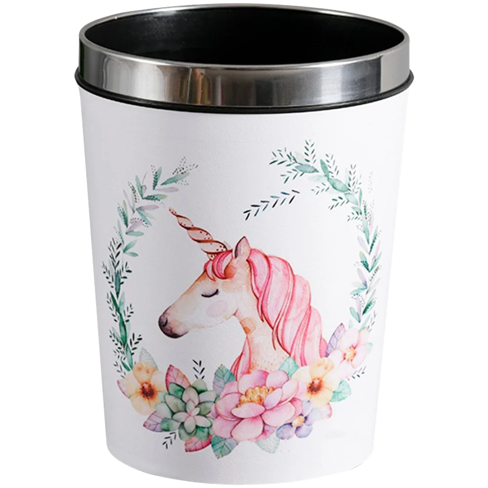 

Trash Bin Pressure Ring Trash Can Cartoon Unicorn Wastepaper Basket for Dorm Home