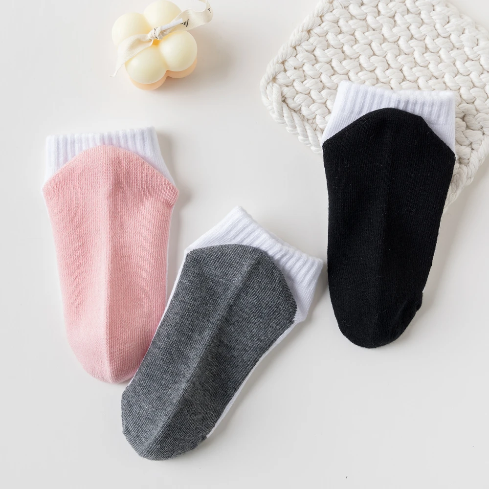 5 Pairs Spring Children Socks 100% Cotton Kids Fashion Black White Pink Student Baby Girl Boy Sports Short Socks For 1-12 Years 3