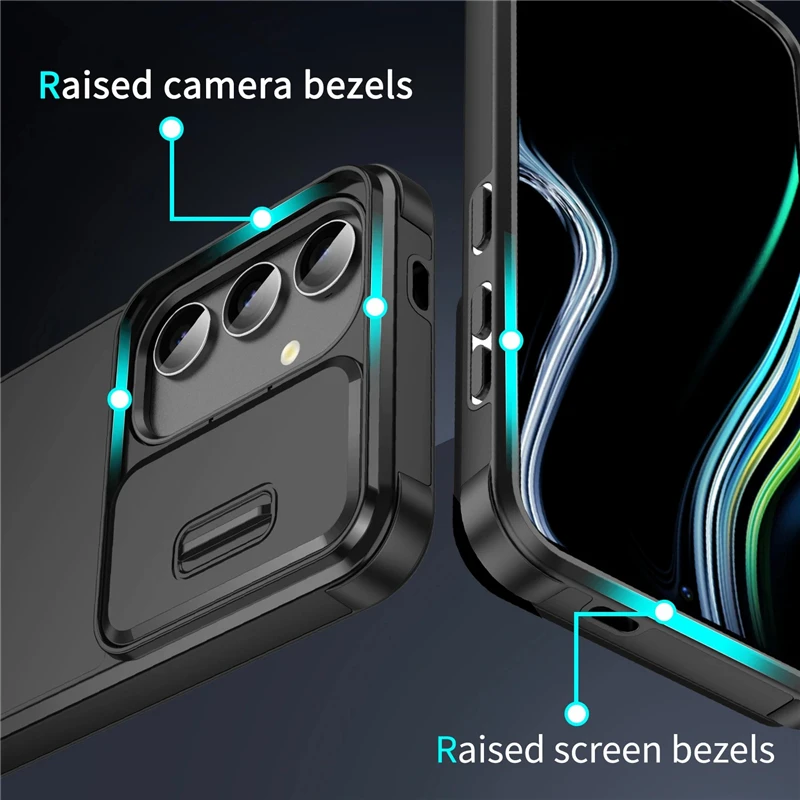 Frosted Armor Shockproof Bumper Case with Slide Camera Lens Protection
