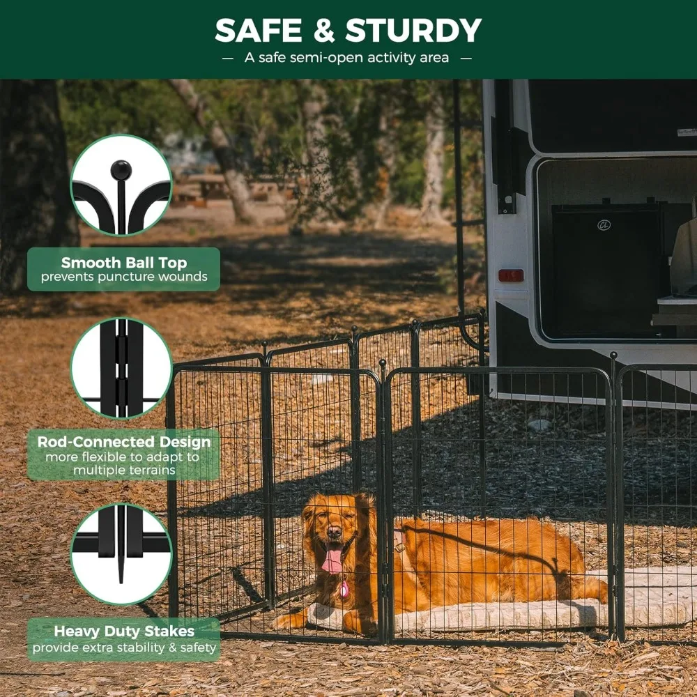 Rollick Dog Playpen for Yard, RV Camping, 45 inch 16 Panels for Large Dogs│