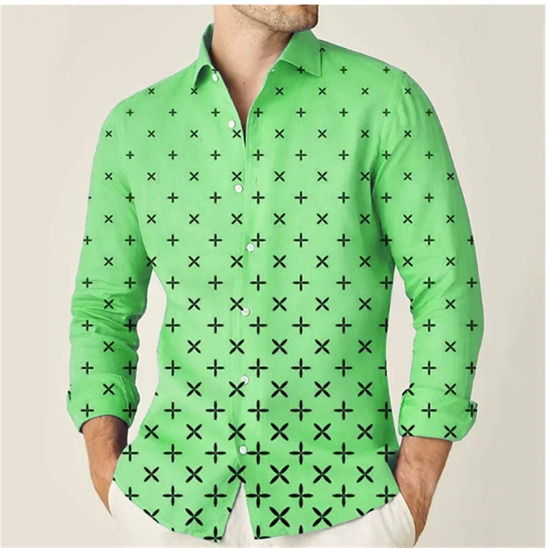Camisas de manga larga para hombre, camisa con estampado geometrico, 9 colores, azul, para exteriores, ropa de calle de moda,