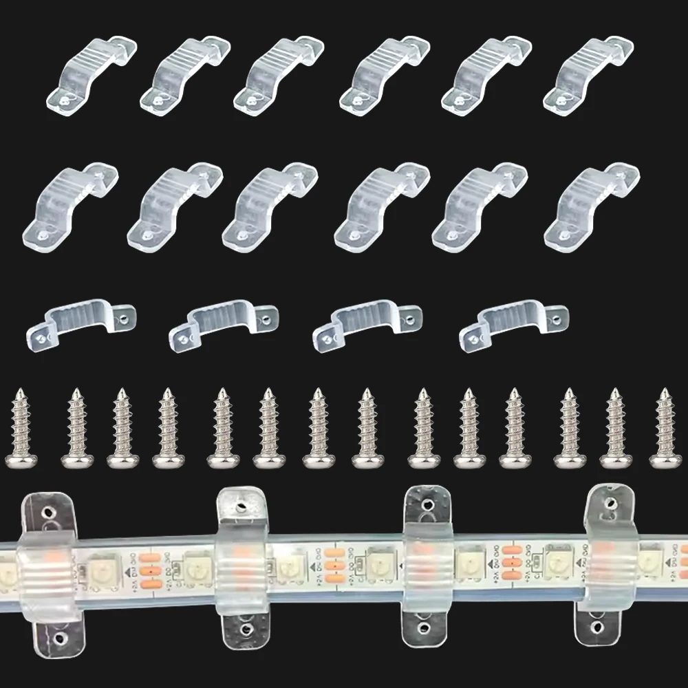 Transparent LED Strip Fix Clip Fastener Buckle Plastic PVC Soft Flexible With Screws For 2835 5050 3528 5730 8-18mm Strip